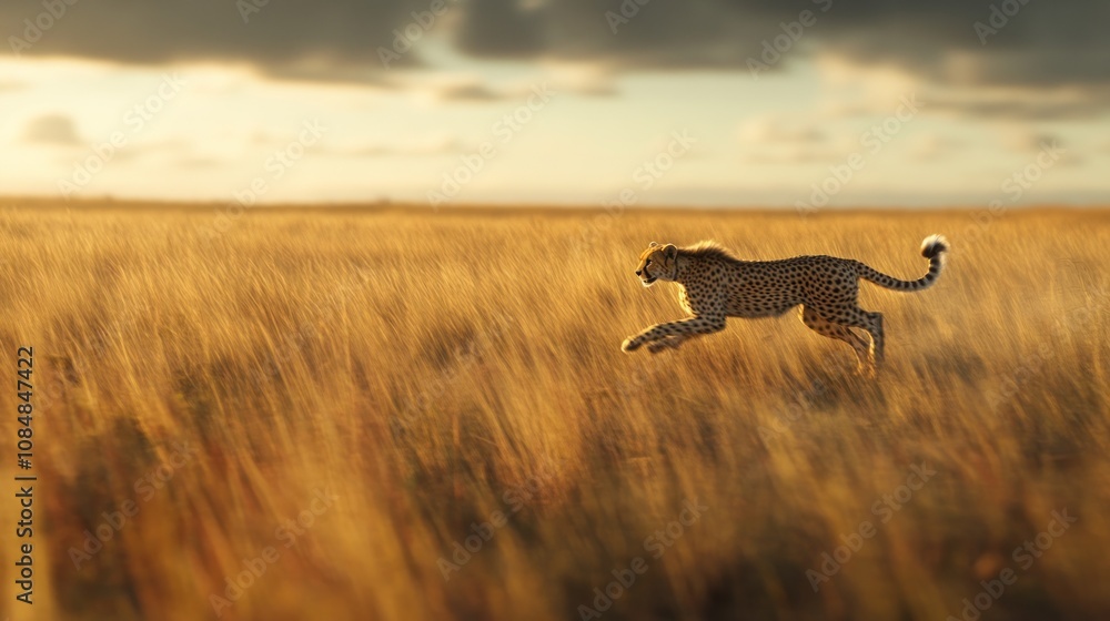 Cheetah in Golden Savanna at Sunset: A Breathtaking Wildlife Moment Cheetah in Golden Savanna at Sunset: A Breathtaking Wildlife Moment