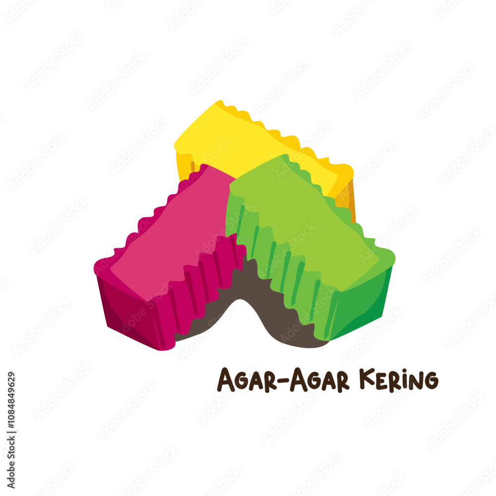 Fototapeta premium Vector illustration of famous Malaysian traditional Eid festive dessert, kuih Raya, agar agar kering