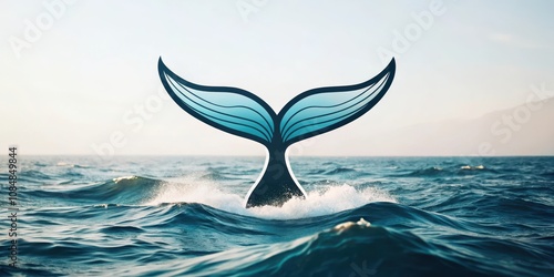 A majestic whale tail emerges from the ocean waves, a captivating scene of aquatic life and serene nature photo