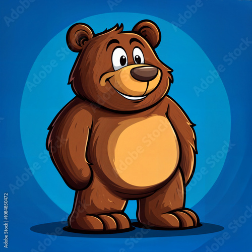 The image shows a cartoon bear standing upright with a smile on its face. photo