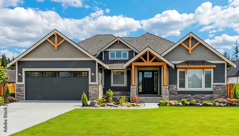 Single-family American craftsman-style house exterior. Single-family American craftsman-style house exterior.