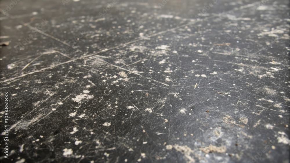 Close-up view of a dark surface with numerous scratches and dust particles Close-up view of a dark surface with numerous scratches and dust particles