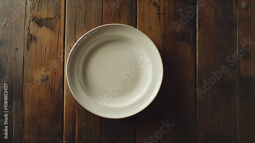 A close-up of a clean, empty plate on a wooden surface, photographed with attention to detail and simplicity. Cinematic Scene, 4k resolution, cinematic scene