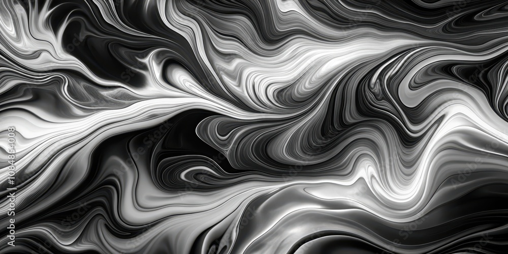 Obraz premium Abstract Swirling Monochrome Liquid Design An Elegant Black and White Marble Texture