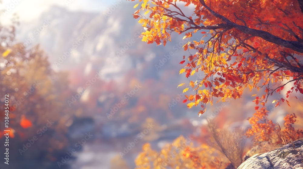 A hyperrealistic close-up of a mountain landscape with vibrant fall foliage, capturing the intricate details of leaves and branches. Cinematic Scene, 4k resolution, cinematic scene A hyperrealistic close-up of a mountain landscape with vibrant fall foliage, capturing the intricate details of leaves and branches. Cinematic Scene, 4k resolution, cinematic scene