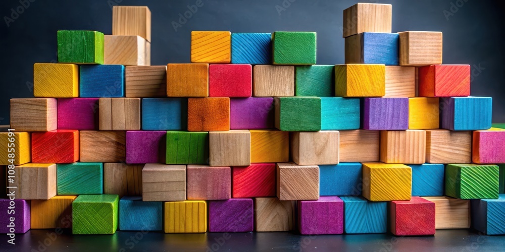 A colorful array of wooden blocks arranged in an abstract pattern, showcasing a variety of hues and textures, creating a visually stimulating composition. A colorful array of wooden blocks arranged in an abstract pattern, showcasing a variety of hues and textures, creating a visually stimulating composition.