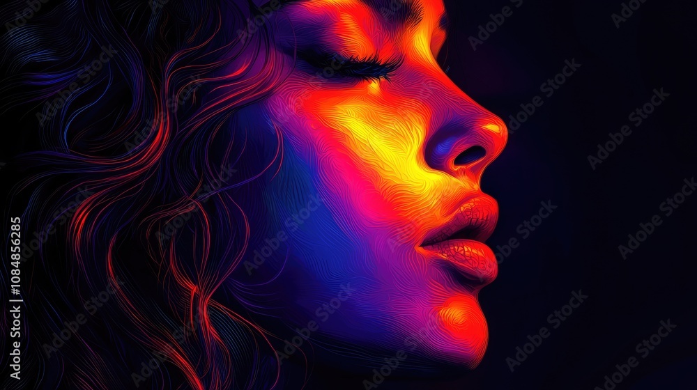 Woman's face in colorful light. Woman's face in colorful light.