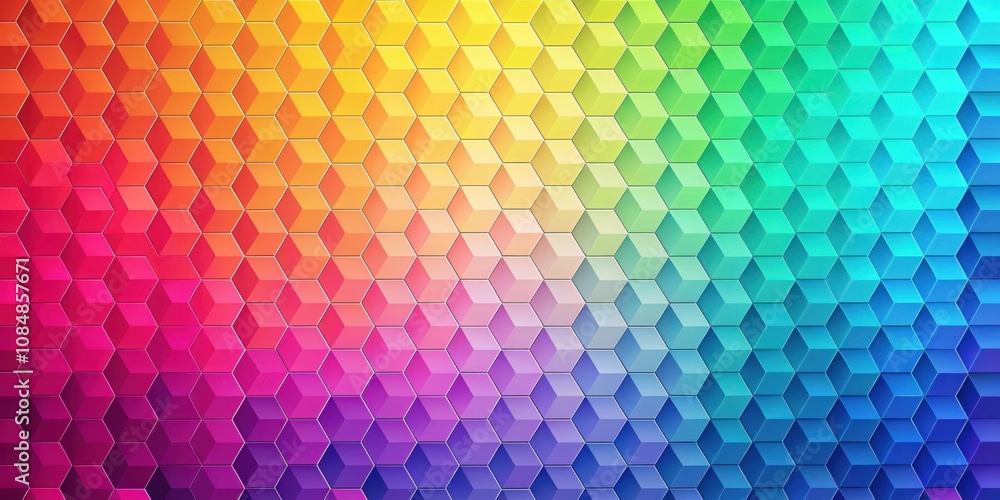 Vibrant Hexagonal Mosaic A Colorful Abstract Design of Interlocking Cubes in a Spectrum of Hues Vibrant Hexagonal Mosaic A Colorful Abstract Design of Interlocking Cubes in a Spectrum of Hues