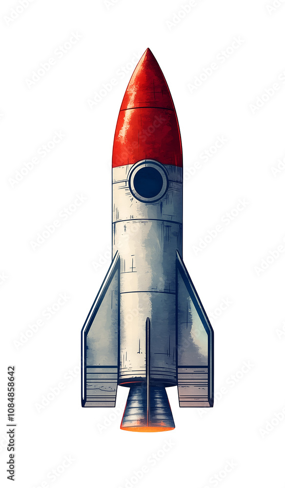 rocket with flames, flying among the clouds on white rocket with flames, flying among the clouds on white