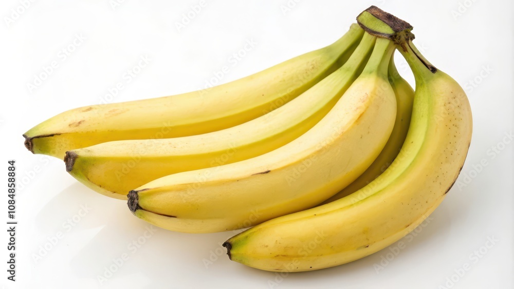 A bunch of ripe yellow bananas arranged aesthetically on a bright white background A bunch of ripe yellow bananas arranged aesthetically on a bright white background
