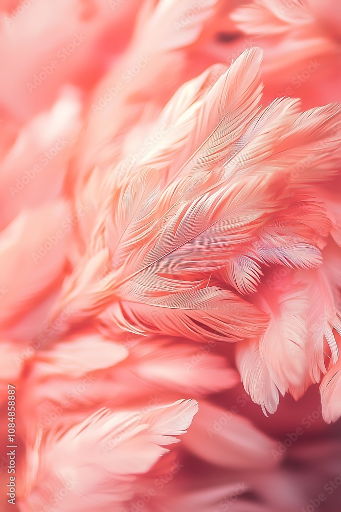 Soft coral pink chicken feathers bokeh background, showcasing vintage color trends, luxury, heaven, and angels. Soft coral pink chicken feathers bokeh background, showcasing vintage color trends, luxury, heaven, and angels.