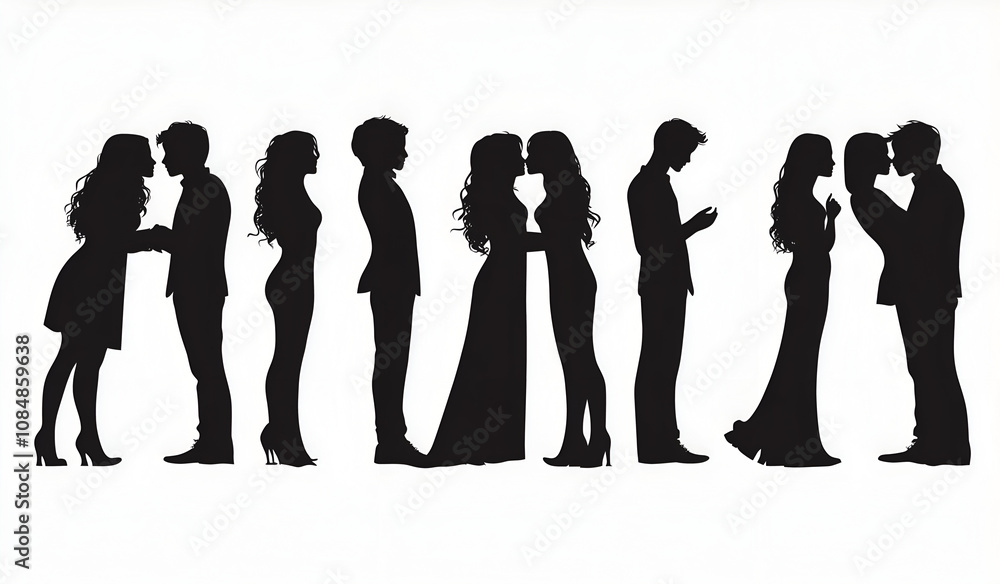 Obraz premium silhouette of couples kissing on a white background