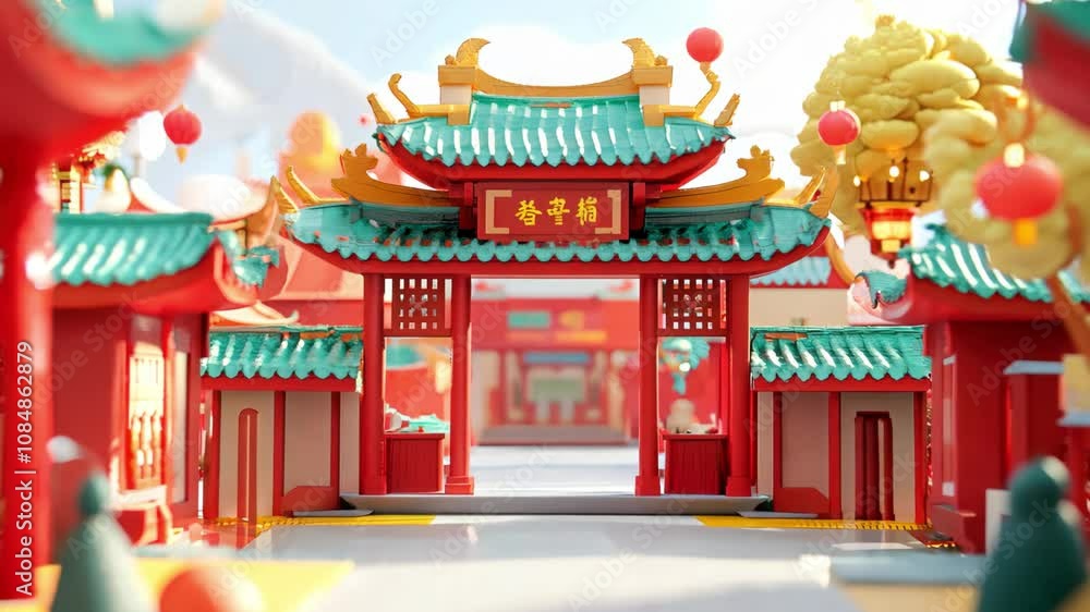 Festive Chinese style national trend courtyard background Festive Chinese style national trend courtyard background