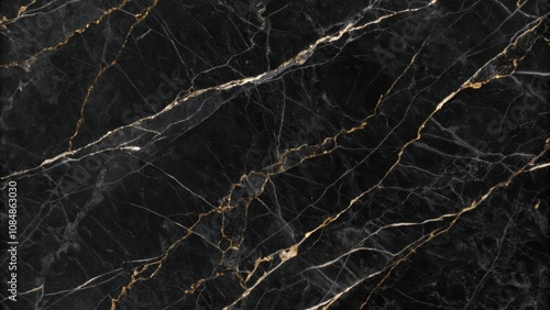 Elegant Black Marble with Golden Veins Texture Image