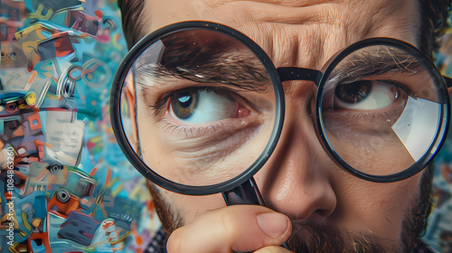 person looking through magnifying glass