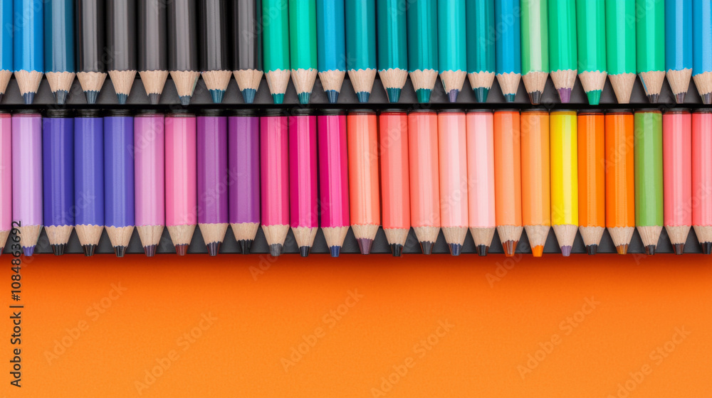 Colorful pencil arrangement creative studio art supplies vibrant environment overhead view artistic expression for creativity and learning Colorful pencil arrangement creative studio art supplies vibrant environment overhead view artistic expression for creativity and learning