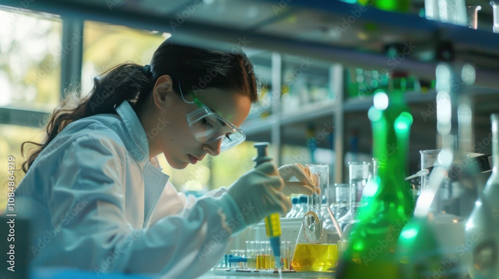 A scientist conducting research in a high-tech laboratory with advanced equipment, Scientific research scene, Technical style