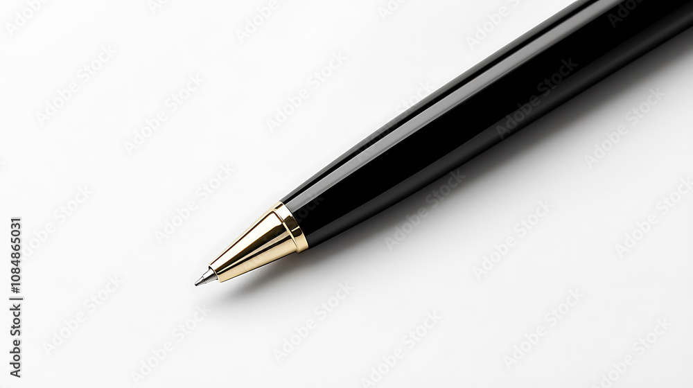sleek black ballpoint pen with gold tip resting on white surface, perfect for writing or signing documents sleek black ballpoint pen with gold tip resting on white surface, perfect for writing or signing documents