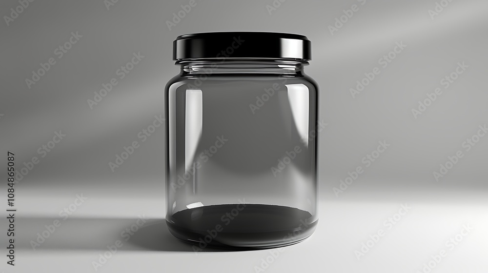Glass jar with black screw cap for packaging design and branding Glass jar with black screw cap for packaging design and branding