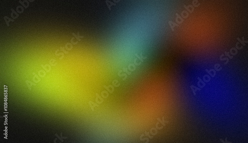 Abstract glowing colir gradient grainy background. Black orange green blue color noisy gradient, vibrant color flow, wave shaped, bright, shine, noise texture backdrop design photo