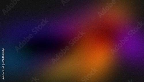 Abstract glowing colir gradient grainy background. Black orange magenta purple blue color noisy gradient, vibrant color flow, wave shaped, bright, shine, noise texture backdrop design photo