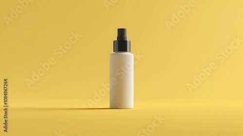 Glass dropper bottle with pipette on yellow background