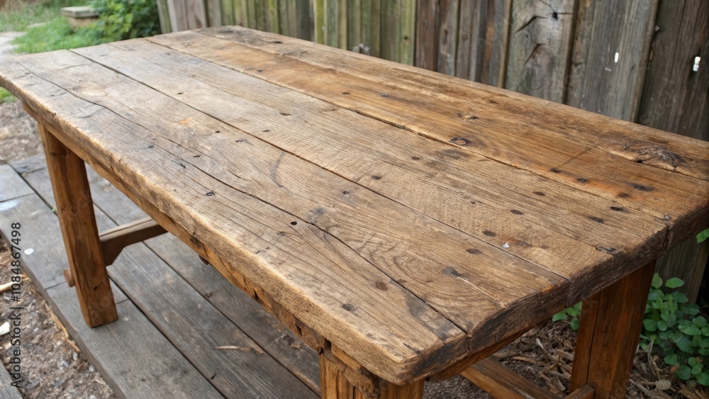 Rustic Wooden Table with Weathered Planks and Simple Design, Ideal for Outdoor or Indoor Use Rustic Wooden Table with Weathered Planks and Simple Design, Ideal for Outdoor or Indoor Use