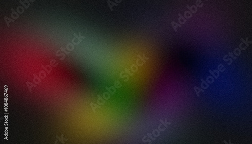 Abstract glowing colir gradient grainy background. Black purple blue red green color noisy gradient, vibrant color flow, wave shaped, bright, shine, noise texture backdrop design photo