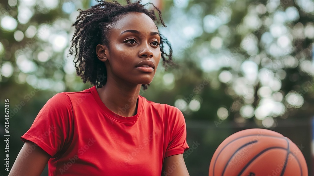 Focused Female Basketball Player in Sports Attire Capturing the Essence of Athletic Determination Focused Female Basketball Player in Sports Attire Capturing the Essence of Athletic Determination