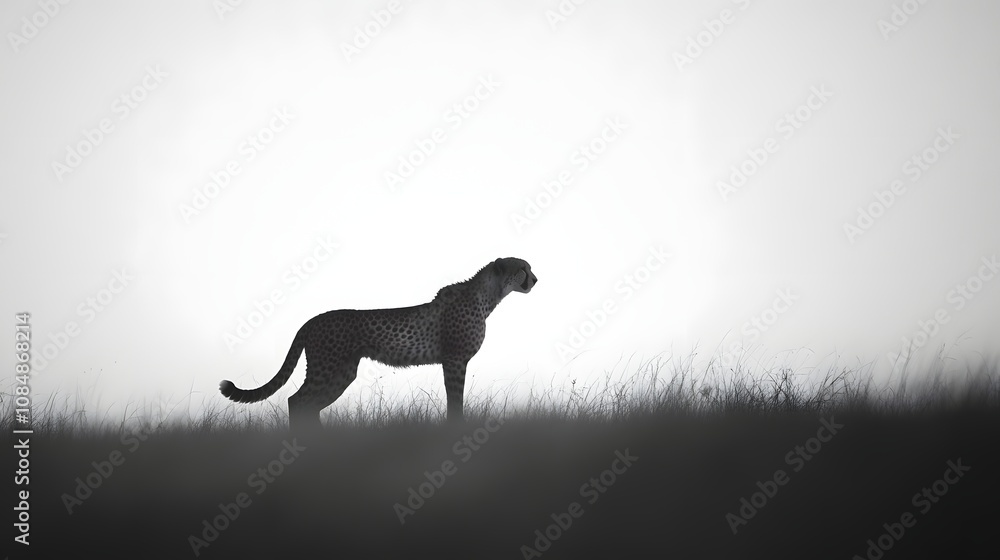 42. A cheetah silhouetted against the sky, its form dissolving in the brightness of the overexposure 42. A cheetah silhouetted against the sky, its form dissolving in the brightness of the overexposure