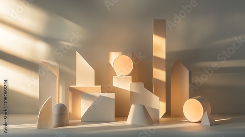 Abstract shapes with warm light and shadow background composition. photo