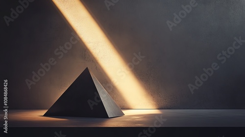 Abstract pyramid with dramatic lighting in minimalist setting. photo