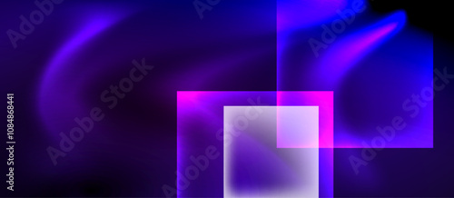 Glass squares with neon shiny light abstract background