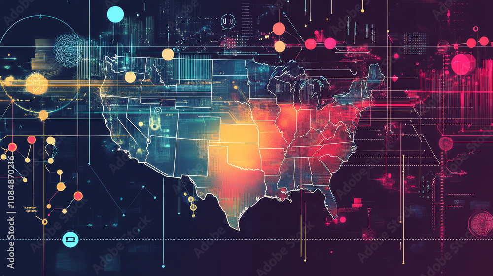 Fototapeta premium Capture an infographic-style image displaying key statistics and advancements in economic technology, emphasizing growth and trends