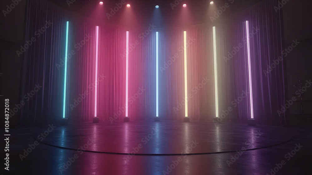Curtains with Neon Lights 3D Illustration Curtains with Neon Lights 3D Illustration