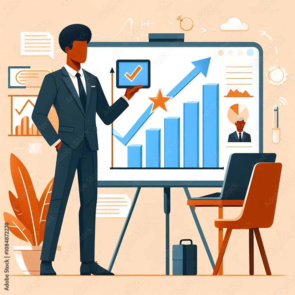 Man using tablet explaining business chart and his work Man using tablet explaining business chart and his work