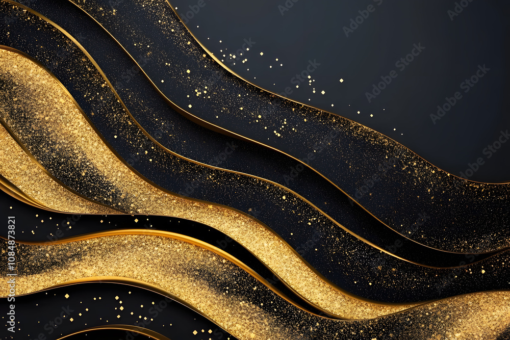Abstract Black and Gold Design with Smooth Flowing Lines and Metallic Accents Abstract Black and Gold Design with Smooth Flowing Lines and Metallic Accents