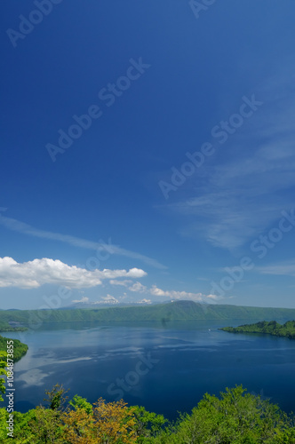 Lake Towada with fresh greenery, spring, Aomori Prefecture, Japan vertical  / 新緑の十和田湖 　春　青森県　日本  縦位置