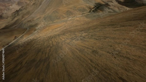 Desert mountain ranges in Tibet view from an FPV drone
