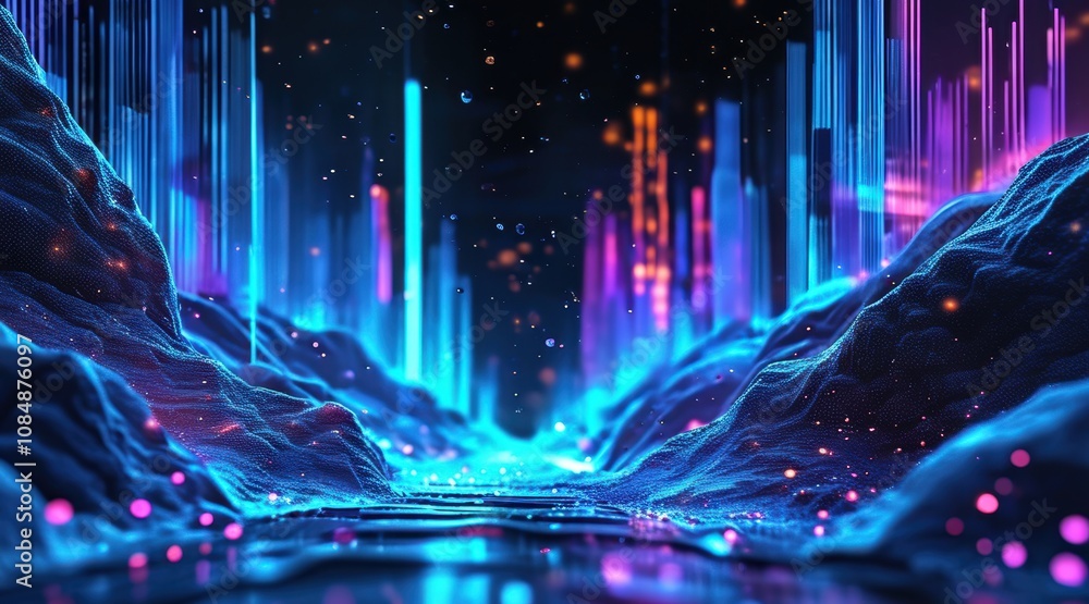 Hyper-Realistic Visualization of Digital Data Flow in 5.0 Technology within a Neon Virtual Space Hyper-Realistic Visualization of Digital Data Flow in 5.0 Technology within a Neon Virtual Space