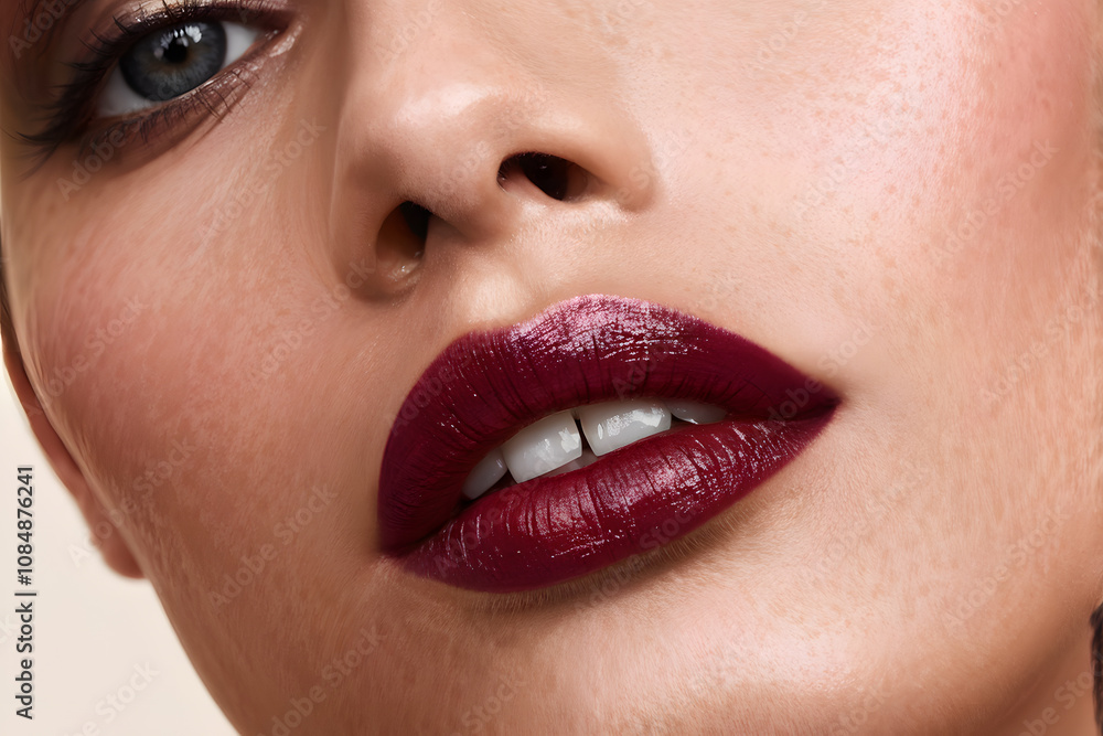 Naklejka premium A woman with a red lip is smiling