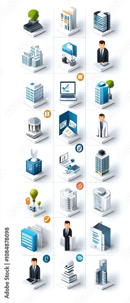 Isometric Business Icons Set. Isometric Business Icons Set.