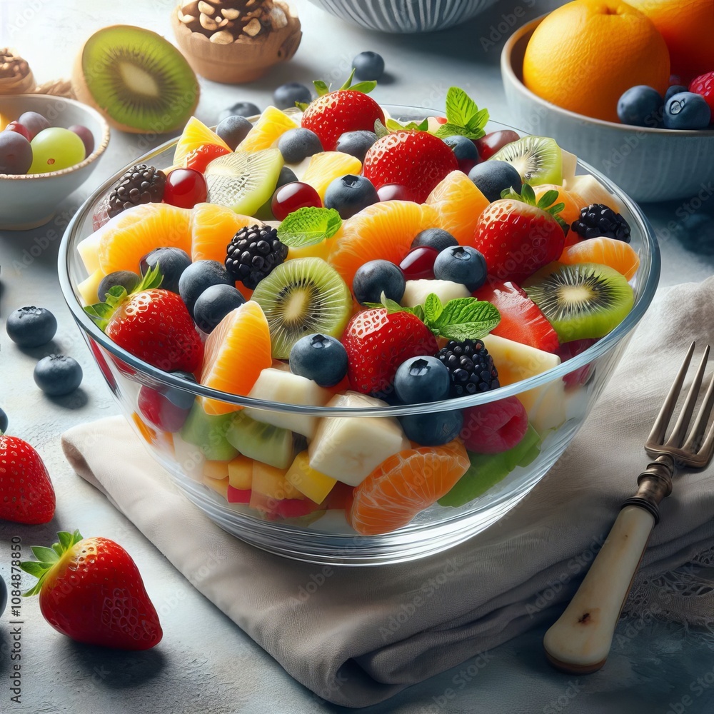 Glass Bowl of Fruit Salad Colorful fruit salad in a clear glass Glass Bowl of Fruit Salad Colorful fruit salad in a clear glass