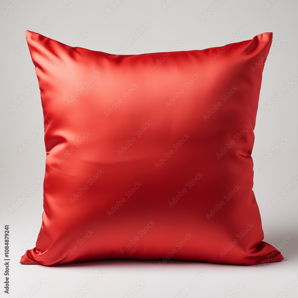 Red Satin Pillow Square Shape Soft Texture Home Decor Bedroom Accessory