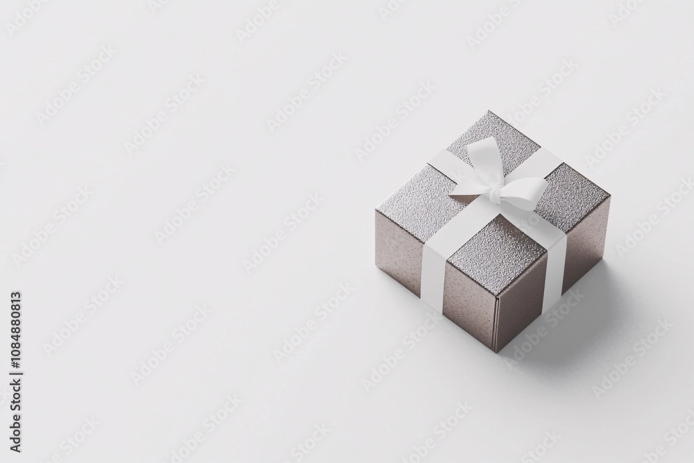 Elegant Silver Gift Box with White Ribbon Elegant Silver Gift Box with White Ribbon