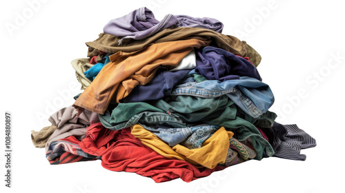 Pile of dirty laundry on white transparent background