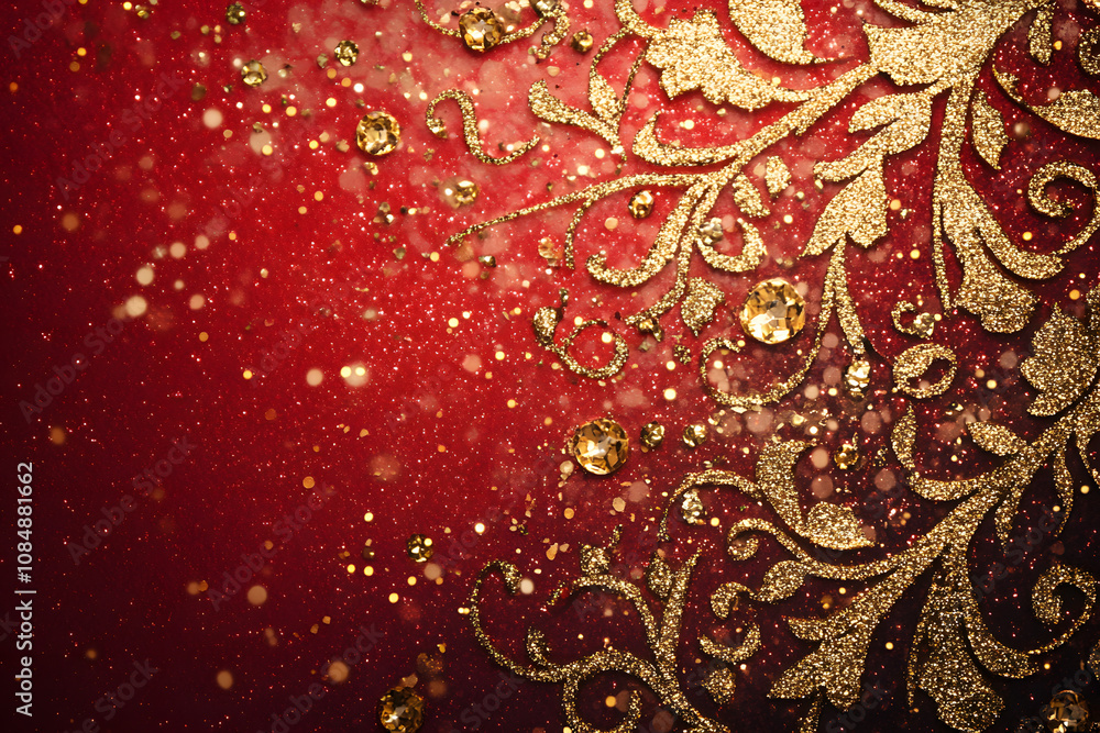 Glowing Red and Gold Waves with Sparkling Lights and Bokeh Effects Glowing Red and Gold Waves with Sparkling Lights and Bokeh Effects