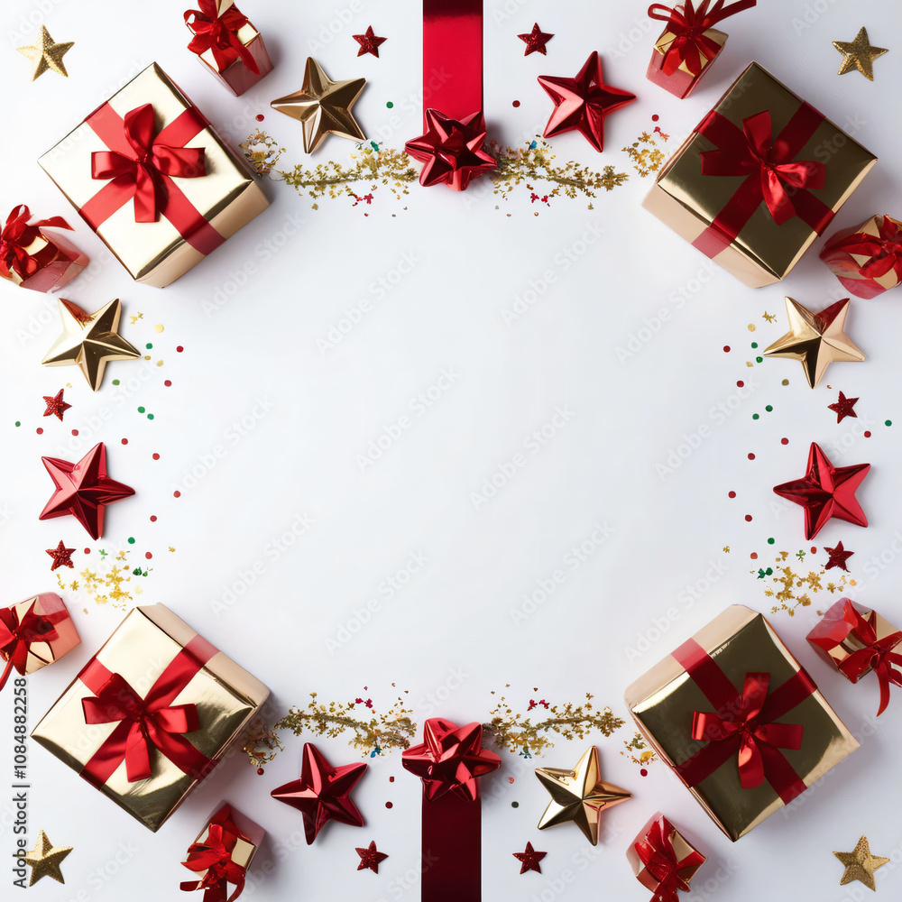 Festive gifts surround a blank area, perfect for messages. Festive gifts surround a blank area, perfect for messages.