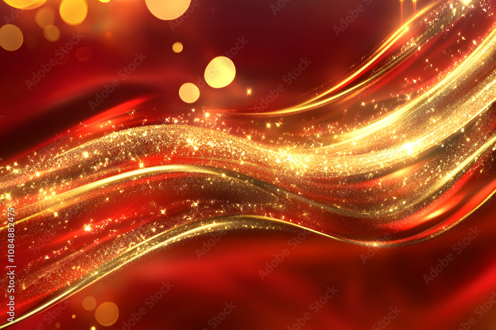 Glowing Red and Gold Waves with Sparkling Lights and Bokeh Effects Glowing Red and Gold Waves with Sparkling Lights and Bokeh Effects