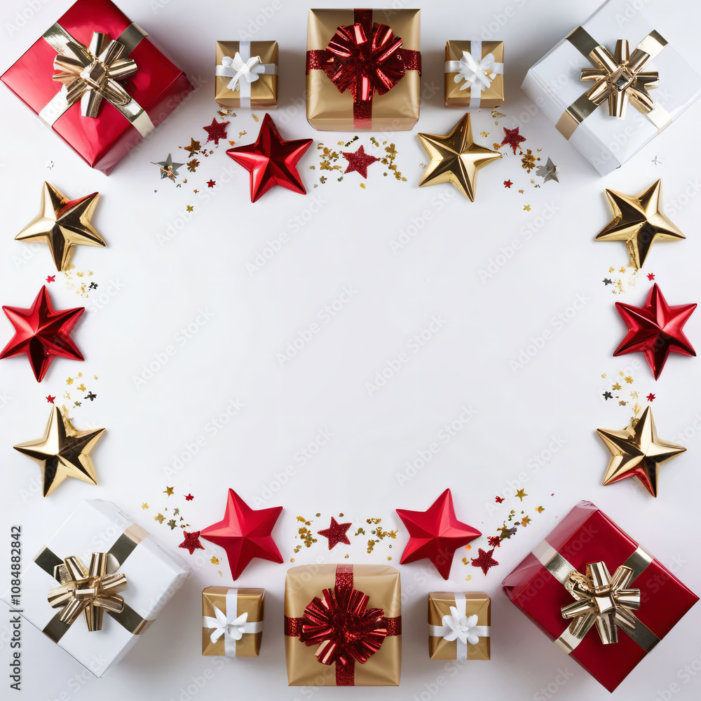 The gifts are arranged around a blank space for text. The gifts are arranged around a blank space for text.